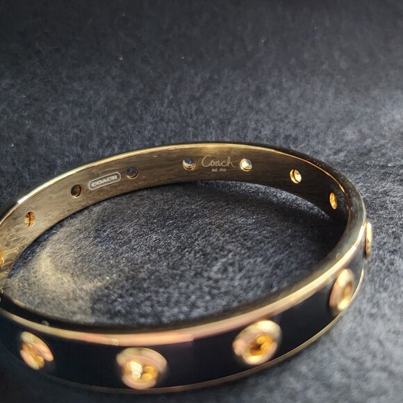 COACH black enamel and gold plated bangle bracelet with grommet design - Picture 6 of 10
